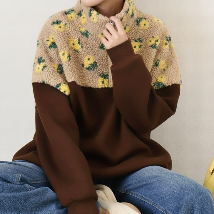 REAL STYLE スウェット レディース 裏起毛 厚手 秋 冬 長袖 上 ボア 花