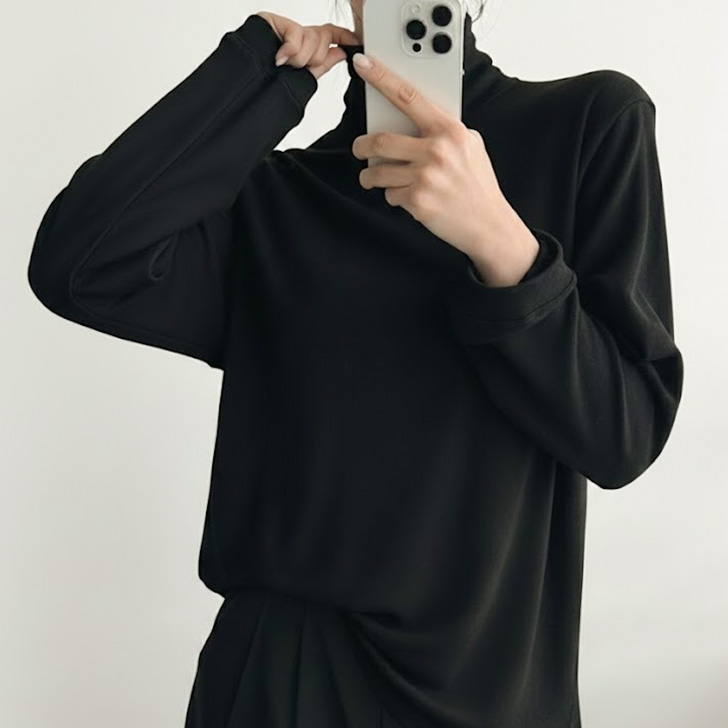 REAL STYLE カットソー レディース 長袖 裏起毛 ハイネック 大きい