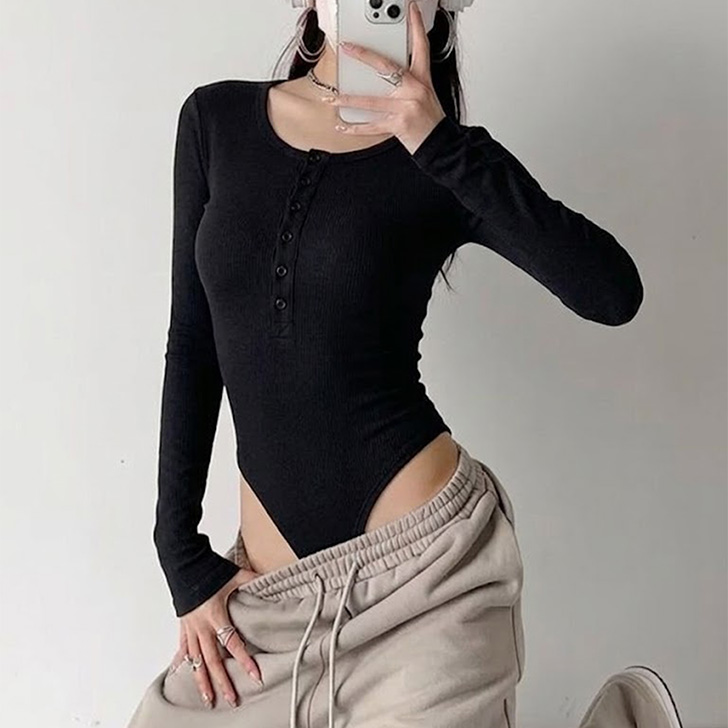 REAL STYLE ボディスーツ レディース クロッチ ボタン トップス