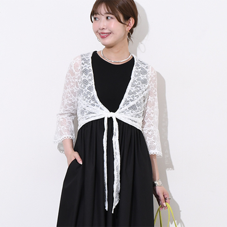 REAL STYLE レースボレロ フロントリボン 前結び カーディガン 総