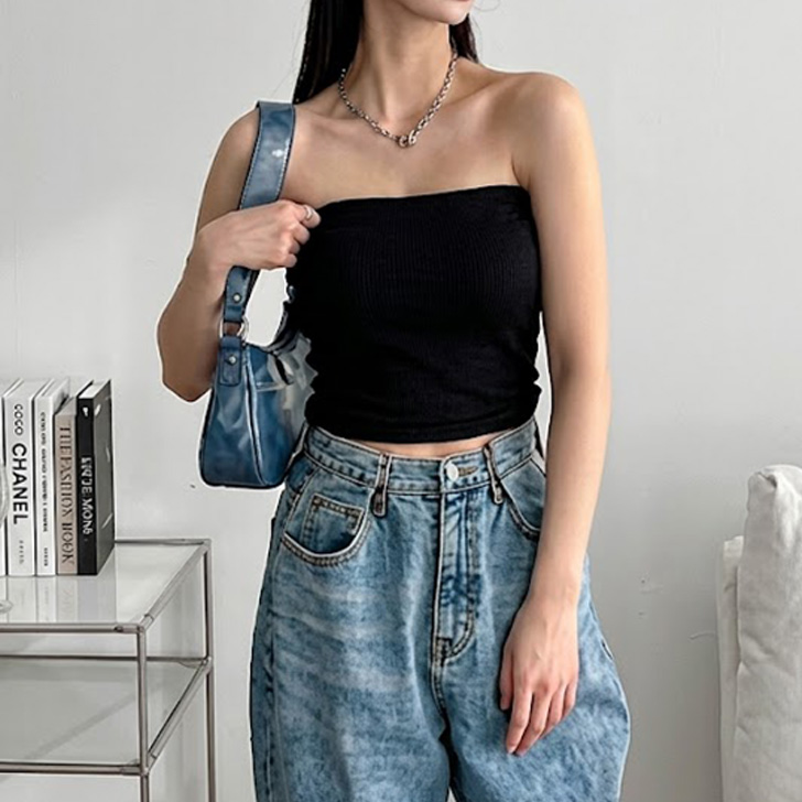 REAL STYLE チューブトップ レディース カップなし リブ ニットソー