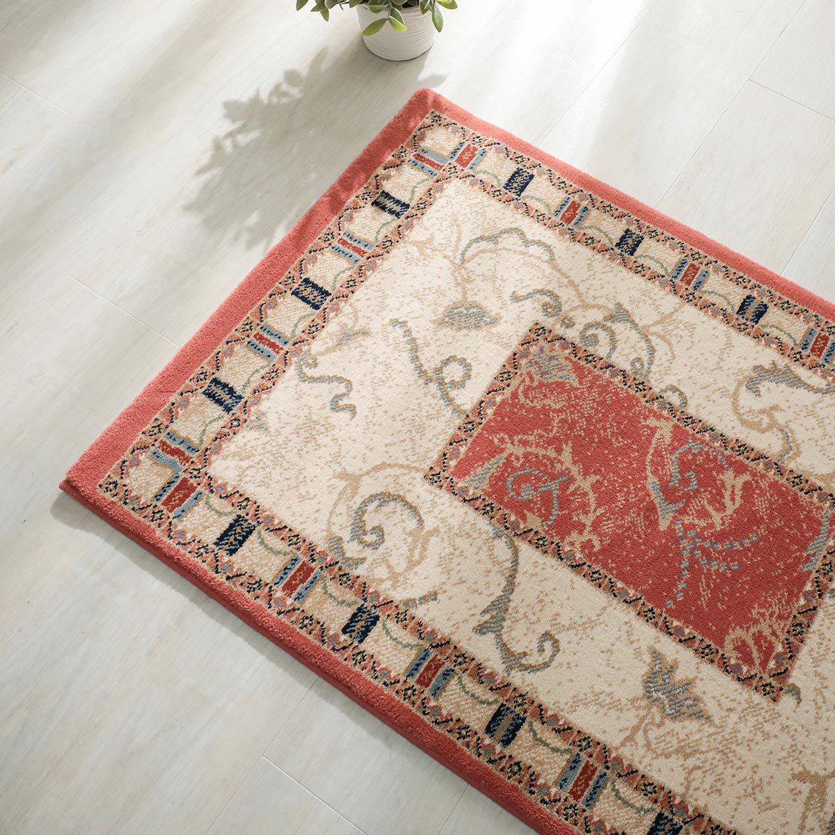 ペルシャ絨毯風 玄関マット ウィルトン織 アラベスク 花柄 ベージュ 