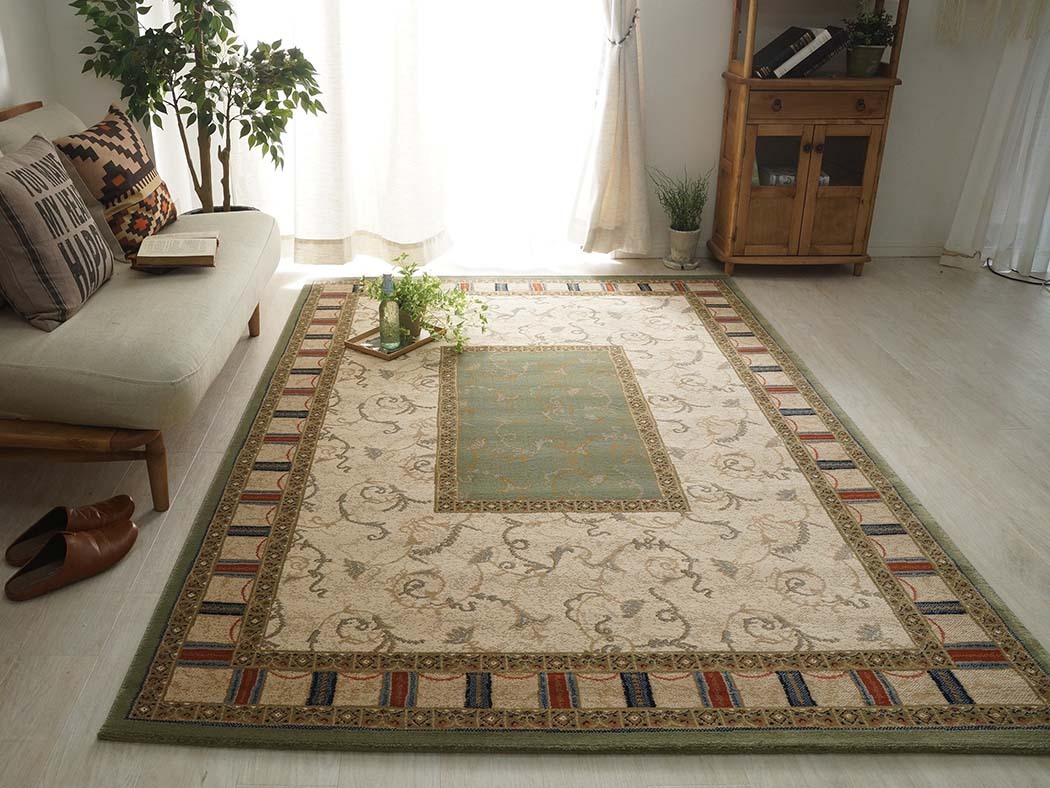 ペルシャ絨毯風 ウィルトン織 ラグ カーペット6畳 長方形 アラベスク