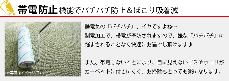 帯電防止機能で静電気の嫌なパチパチを防止して、さらにほこりの吸着も防ぎお手入れ楽々。