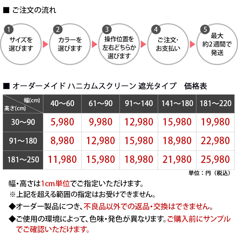 ハニカムスクリーン価格表