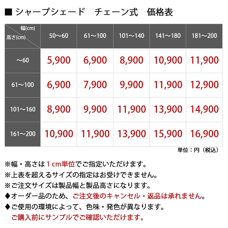 シャープシェードチェーン式価格表