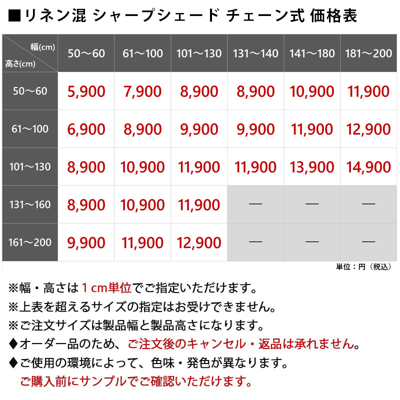 シャープシェードチェーン式価格表