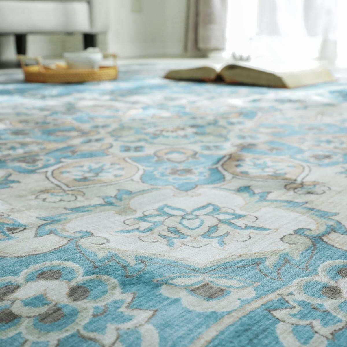 ペルシャ絨毯風 ラグ カーペット 洗える 2畳 正方形 絨毯 メダリオン柄 