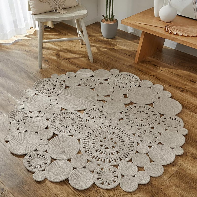100cm 円形 手編み ラグ ホテイソウ 欧風 オシャレ 布袋草 グラムスタイル 在庫処分 特価 ラグ チューブラグ 円形 120cm 丸