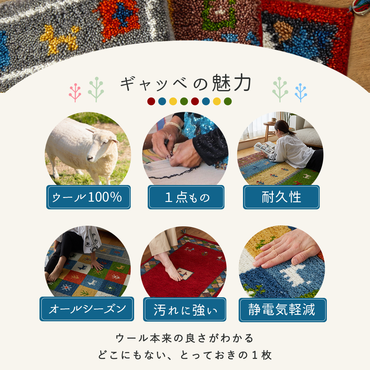 ギャベ ギャッベ ラグ 絨毯 1畳 玄関マット 手織り ギャベ絨毯 ギャッベ絨毯 アジアン / エスニック 80×140 cm | グラムスタイル | 04