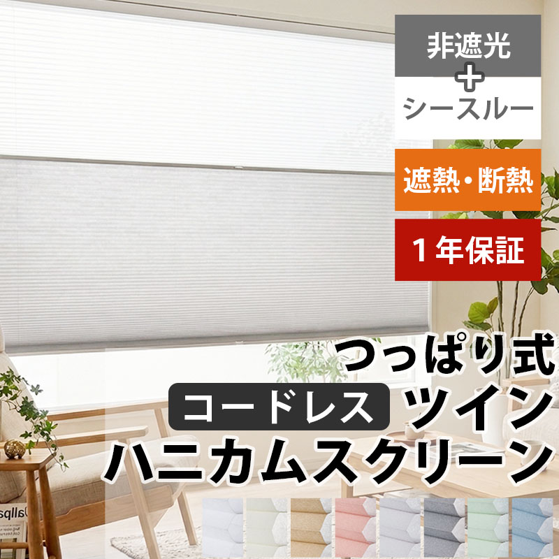 つっぱり ハニカムスクリーン 採光 シースルー レース オーダー ロールスクリーン ブラインド カーテン 遮熱 / 突っ張り 非遮光＋シースルー ツインハニカム | グラムスタイル
