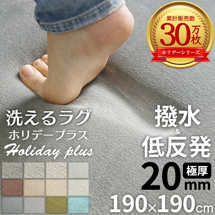 ラグ カーペット ラグマット 洗える 2畳 190×190 厚手 低反発 撥水 絨毯 オールシーズン 洗えるラグ 北欧 おしゃれ / ホリデープラス | グラムスタイル