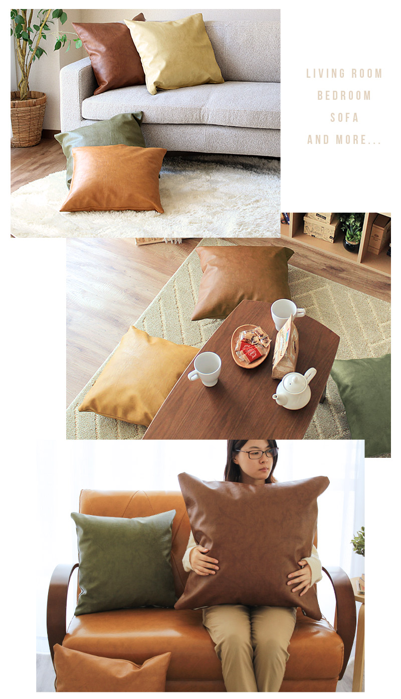 クッションカバー PVCレザー 60×60cm 高級感 ブラウン オリーブ