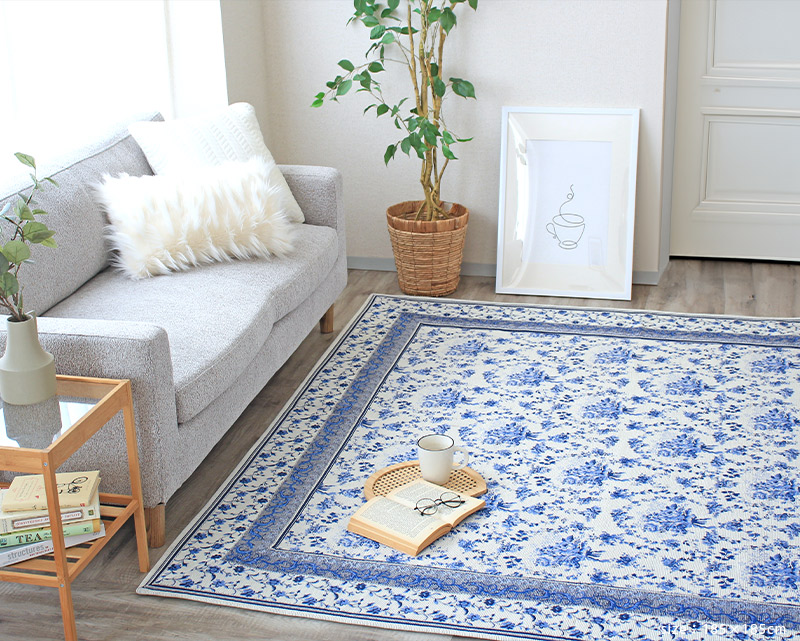 ラグ ラグマット 洗える 185×185cm 2畳 花柄 ジャガード織り