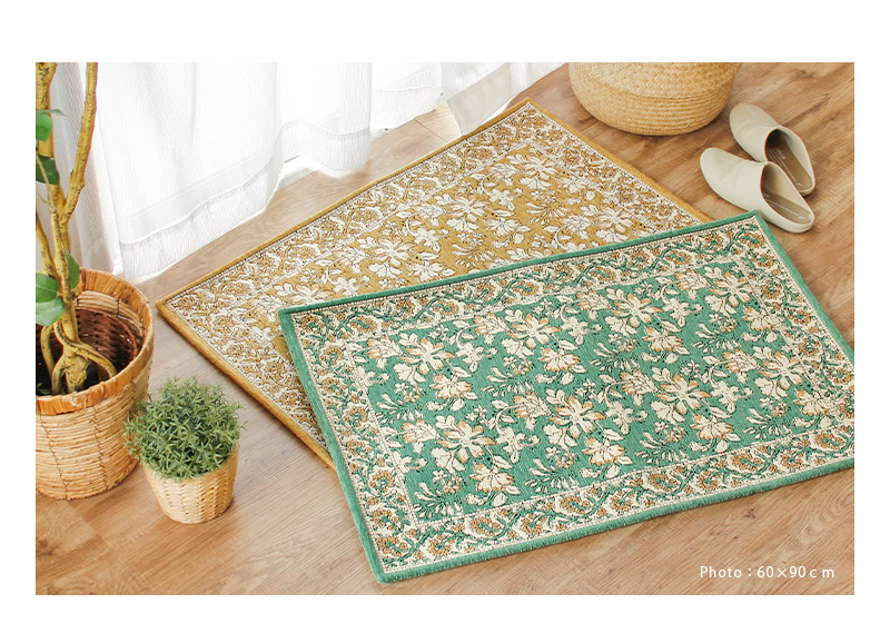 玄関マット ゴブラン織り 滑り止め付き 洗える 高級感 花柄 ボタニカル