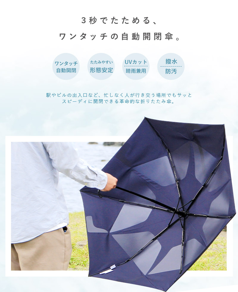 折りたたみ傘 ワンタッチ 晴雨兼用 urawaza 3秒で折りたためる自動開閉