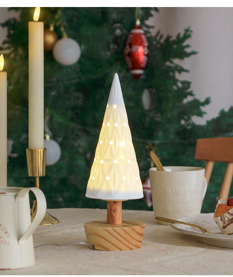 クリスマスツリー LEDライト 陶器 白 イルミネーション 飾り付け