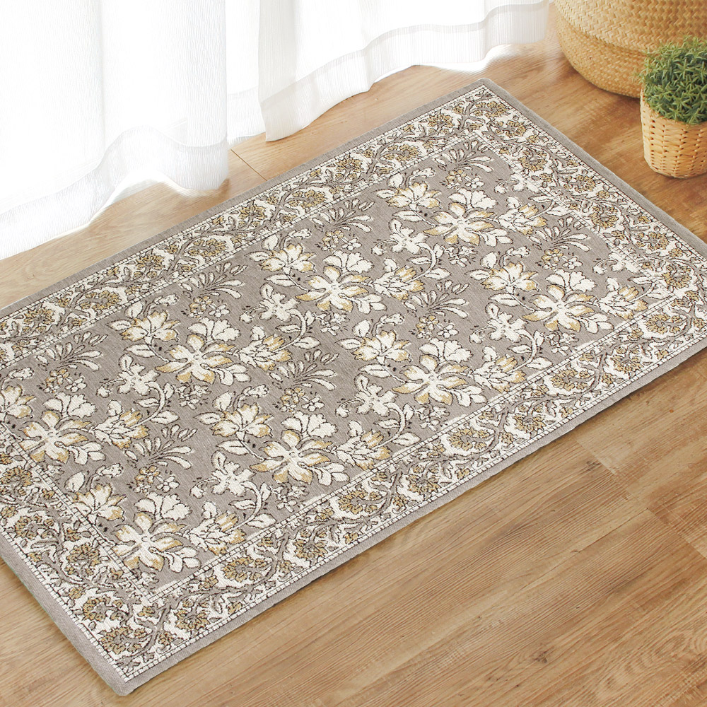 玄関マット ゴブラン織り 滑り止め付き 洗える 高級感 花柄 ボタニカル