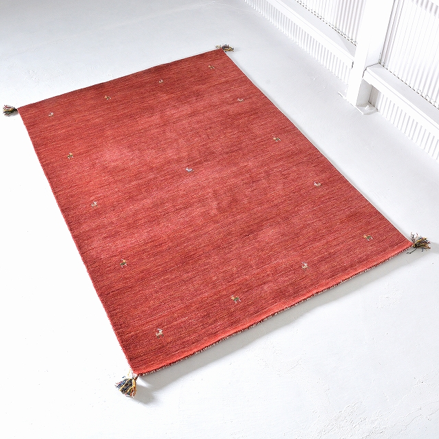 インド製ギャッベ140x200cm レッド　ラグ 超激安！天然羊毛インド製手織りギャッベのマット『キヨラ レッド