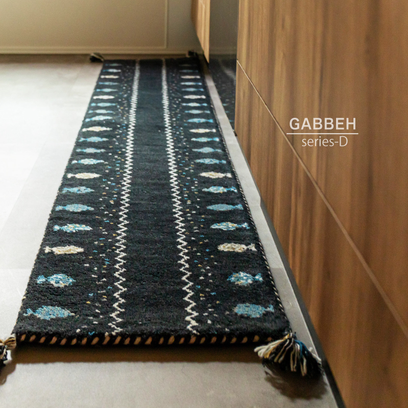 キッチンマット ギャッベ 長座布団 40×120cm 7柄 ウール おしゃれ ギャベ 手織り ラグマット アクセントマット GABBEH D+の画像