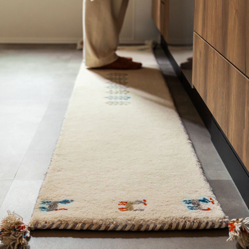 キッチンマット ギャッベ 長座布団 40×120cm 7柄 ウール おしゃれ ギャベ 手織り ラグマット アクセントマット GABBEH D+の画像