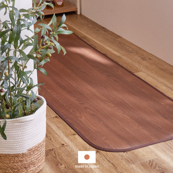 キッチンマット 木目調フロアマット マット 90×150cm 消臭 抗菌 撥水 フローリング クッションシート フチあり 日本製 滑り止めシール付きの画像