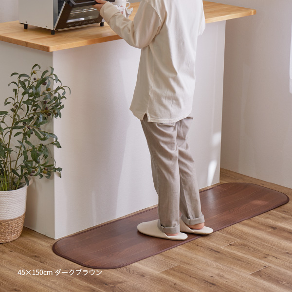 キッチンマット 木目調フロアマット マット 90×150cm 消臭 抗菌 撥水 フローリング クッションシート フチあり 日本製 滑り止めシール付きの画像