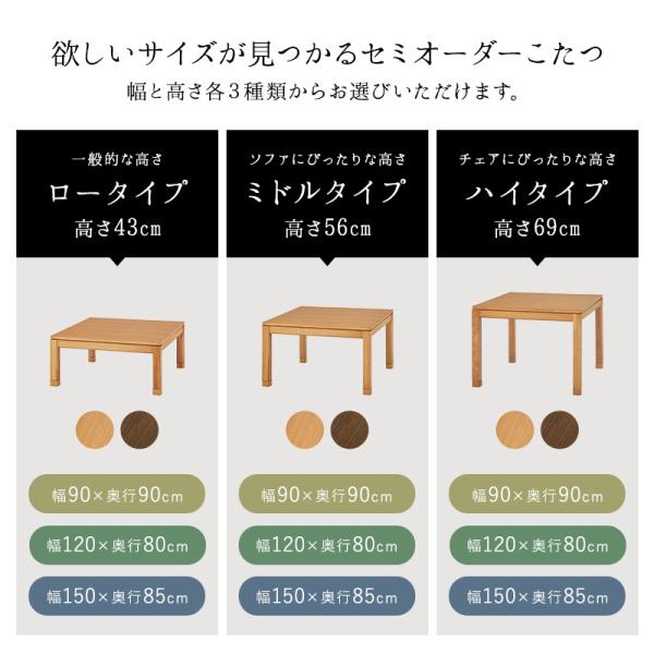 こたつ こたつテーブル 座卓 ロータイプ 単品 正方形 幅90cm 高さ調節 継脚付き 和モダン 省エネ シンプル おしゃれ おもむきの画像