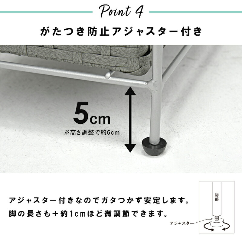 ランドリーチェスト スリムラック スリム 3杯 幅20.5cm 収納 隙間収納 タオル収納 アジャスター付き 完成品 洗面所 おしゃれ スムース_6