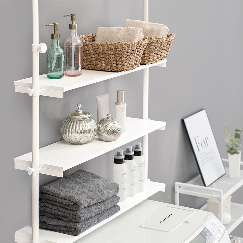 ☆ 突っ張り洗濯機ラック 幅70 ナチュラル/ホワイト [8180] 幅70 ランドリーラック 突っ張りラック 洗濯機ラック 突っ張り棚 壁面