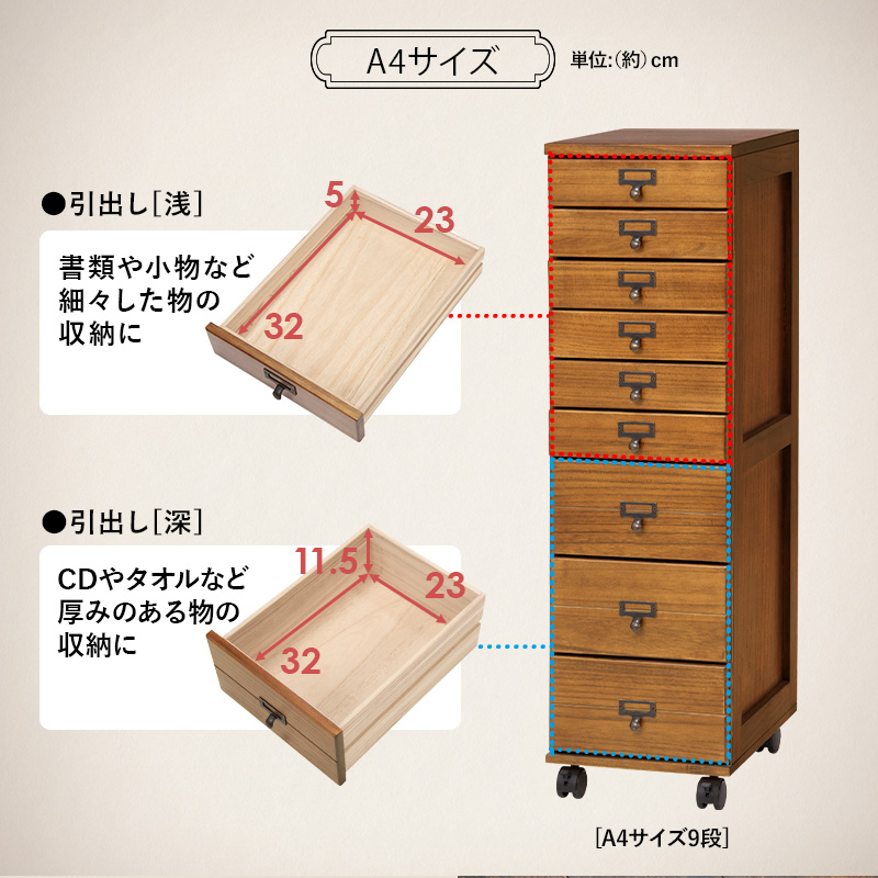 HAGiHARA（萩原） 書類ケース 引き出し 木製 おしゃれ デスクワゴン