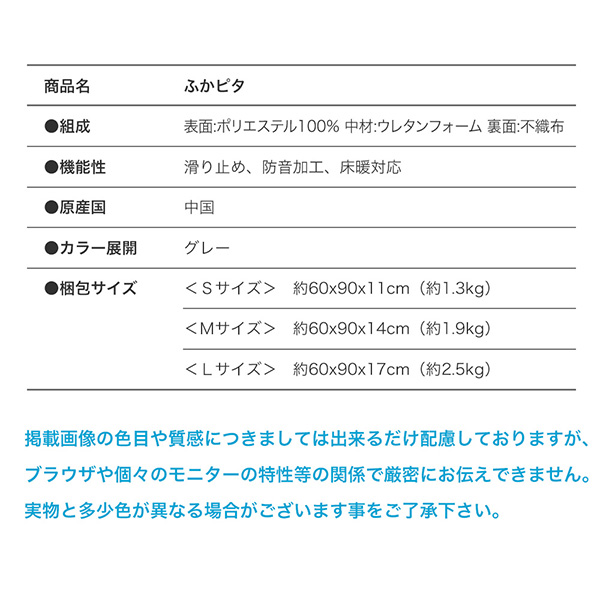 洗える＋防音 下敷き専用 ラグ ふかぴた M 170×170cm 約2畳ふかふか フカピタ ふかピタ 滑り止め 防音シート 厚手 下敷き 床暖房対応の画像