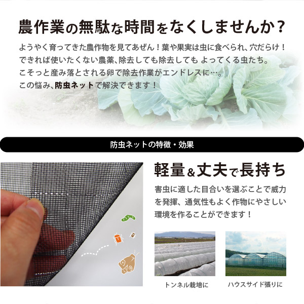 防虫ネット 黒生地 アルミ入り 1×1.2mm 幅1.5×長さ100m 家庭菜園 園芸 畑 農業 サンサンネット GB515の画像