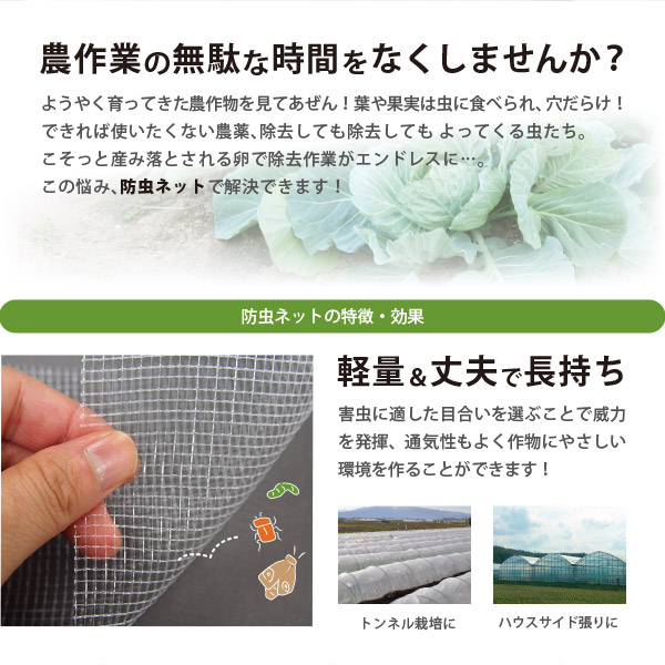 防虫ネット 白生地 からみ織 2mm 幅1.5×長さ100m 家庭菜園 園芸 畑 農業 サンサンネット N7000の画像