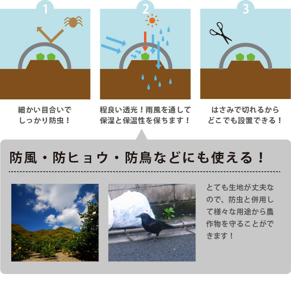 防虫ネット 白生地 からみ織 2mm 幅1.5×長さ100m 家庭菜園 園芸 畑 農業 サンサンネット N7000の画像