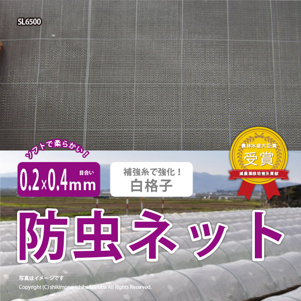防虫ネット 白生地 白格子付き 0.2×0.4mm 幅1.8×長さ100m 家庭菜園 園芸 畑 農業 サンサンネット ソフライト SL6500_1