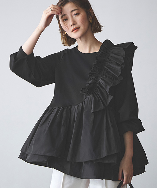 ブラックフリル付き長袖ブラウス 楽天市場】【SALE】ビッグセーラーフリル襟長袖ブラウス レディース