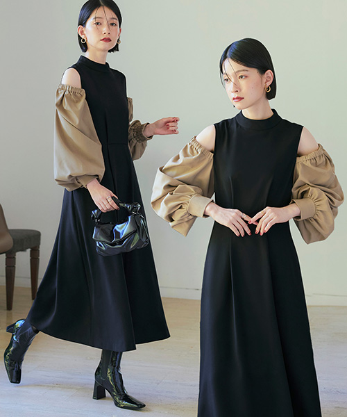 オフショル ワンピース ロング 長袖 リュクス フレア ブラック RUIRUE BOUTIQUE レディース ロングワンピース フレアスカート