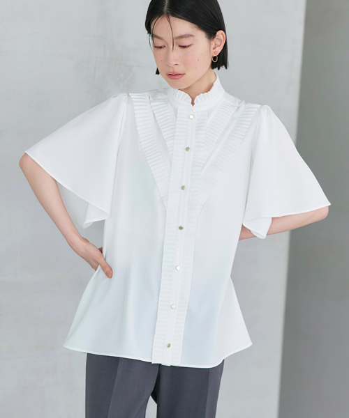 リック REYC スタンドカラー ロングシャツ ブラウス 長袖 36 白 プロダクト スタンドカラーブラウス