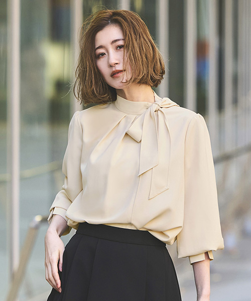 RUIRUE BOUTIQUE レディース 長袖ボウタイブラウス トップス シャツ