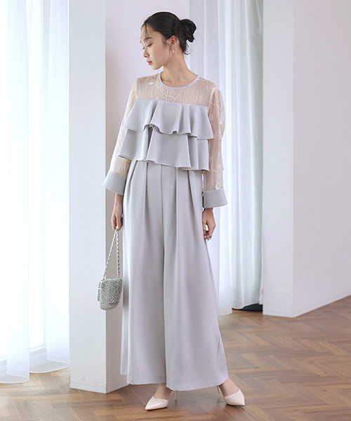 LE'RURE パンツドレス オケージョン M グレー 結婚式 オールインワン RUIRUE BOUTIQUE（ルイルエブティック） レディース パーティードレス