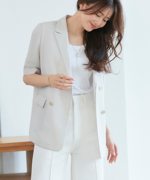 レディース テーラードジャケット オフィスカジュアル 通勤服 仕事服 春 夏 ミセス きれいめ 大人かわいい メッシュ 黒 半袖 長袖 体型カバー 洗える ストレッチの画像