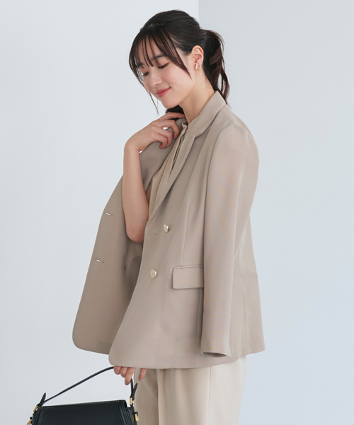 レディース テーラードジャケット オフィスカジュアル 通勤服 仕事服 春 夏 ミセス きれいめ 大人かわいい メッシュ 黒 半袖 長袖 体型カバー 洗える ストレッチの画像