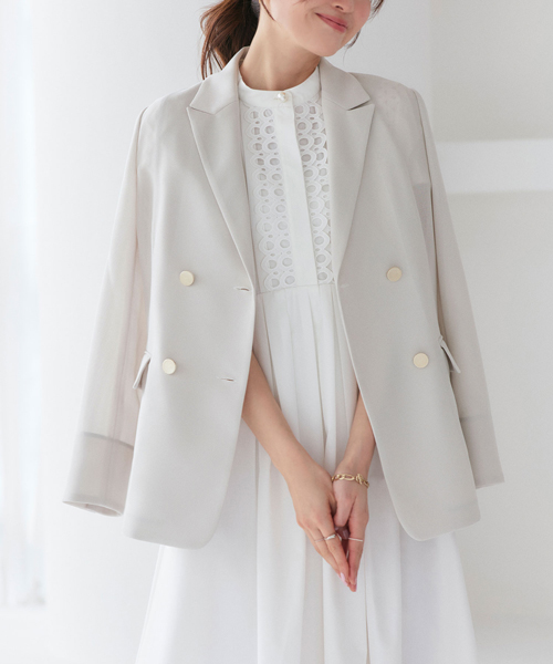 レディース テーラードジャケット オフィスカジュアル 通勤服 仕事服 春 夏 ミセス きれいめ 大人かわいい メッシュ 黒 半袖 長袖 体型カバー 洗える ストレッチの画像