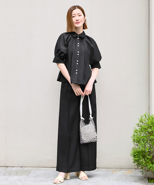 レディース セットアップ 白シャツ ワイドパンツ パンツスーツ オフィスカジュアル 通勤服  上品 綺麗め ミセス 大きいサイズ 50代 40代 30代 ストレッチ 洗えるの画像