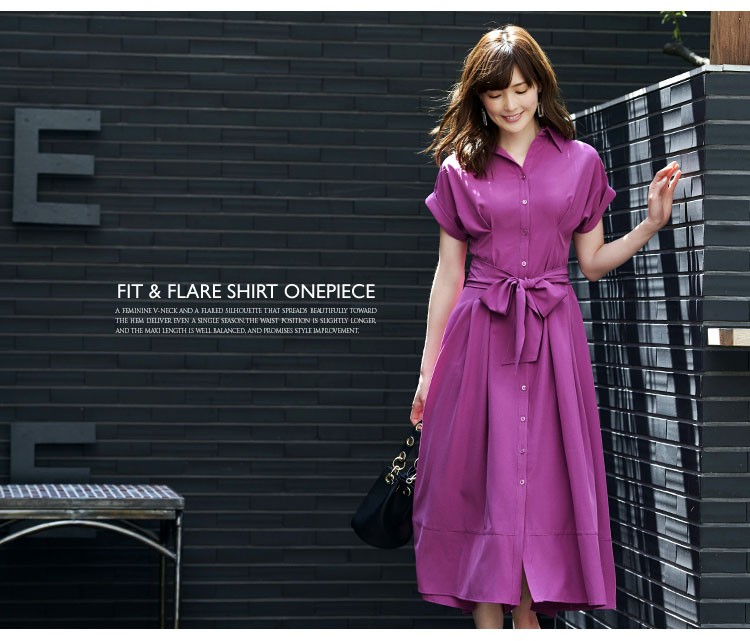 55 以上節約 ワンピース 襟付き 半袖 膝上 無地 ボタン オフィスカジュアル シンプル きれいめ 上品 大人可愛い キレイ目 美人 ママスタイル 休日 在庫あり 即納