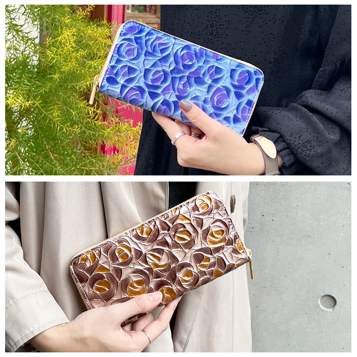 パドック 財布 ローズサクラ 新品 長財布 財布 レディース 本革 ステンドグラス ローズ バラ 薔薇
