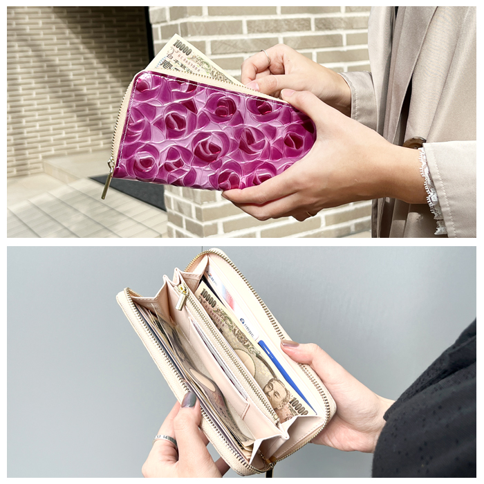 長財布 財布 レディース 本革 ステンドグラス ローズ バラ 薔薇
