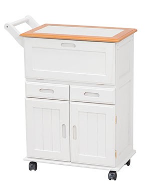 キッチンワゴン キャスター付き おしゃれ 天板 木製 白 タイル