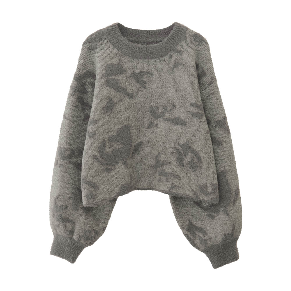 aquagarage（アクアガレージ） フェザーヤーン花柄ショート丈ニット